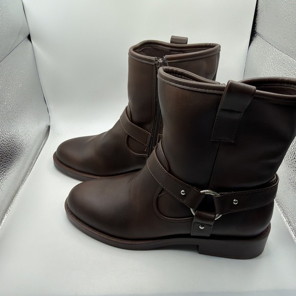 DV by Dolce Vita Women's Brown Moto Boot Size 9 Harness Strap Low Heel - Picture 5 of 14